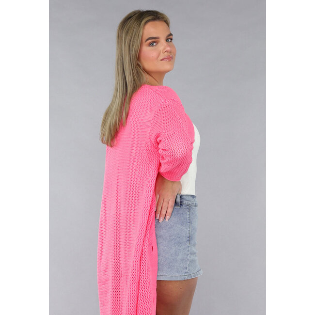 Lange rosa Strickjacke mit Statement-Knöpfen