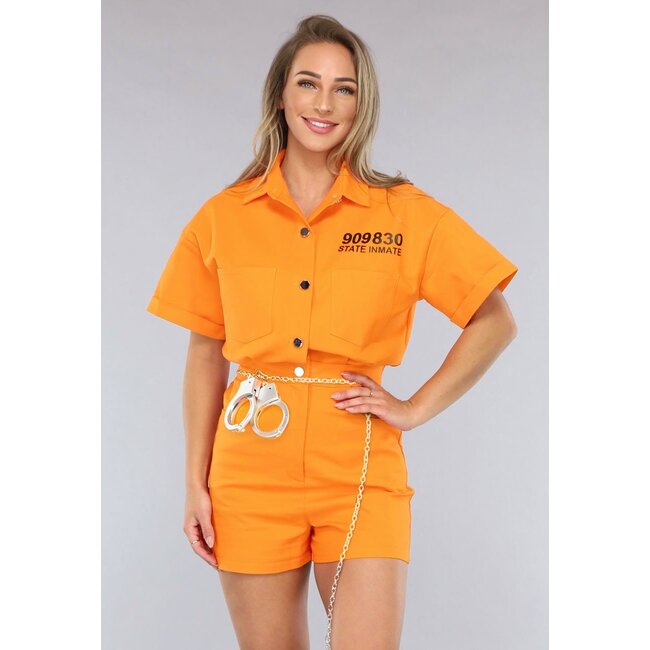 Orange Thug Playsuit mit Handschellen