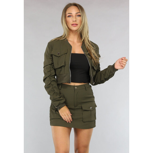 2-teiliges Khaki-Set mit Cargo-Taschen