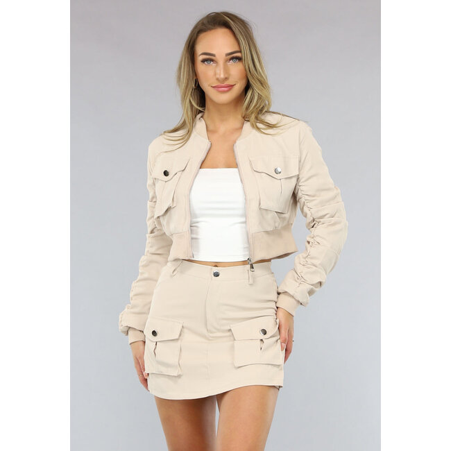 Beige Bomber Zweiteiler mit Skort