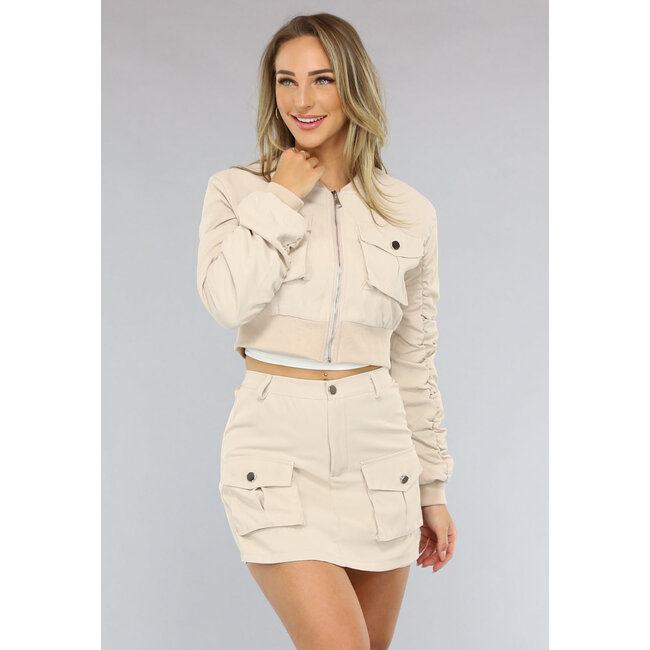 Beige Bomber Zweiteiler mit Skort