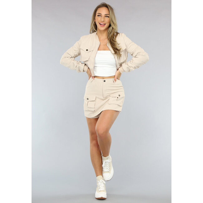 Beige Bomber Zweiteiler mit Skort