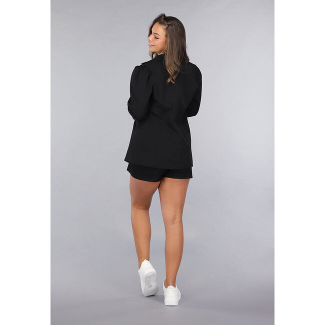 Schwarzer Blazer und Skort Zweiteiler mit goldenen Marineknöpfen