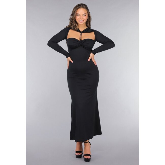 Schwarzes Kleid mit Pads und Twist-Detail