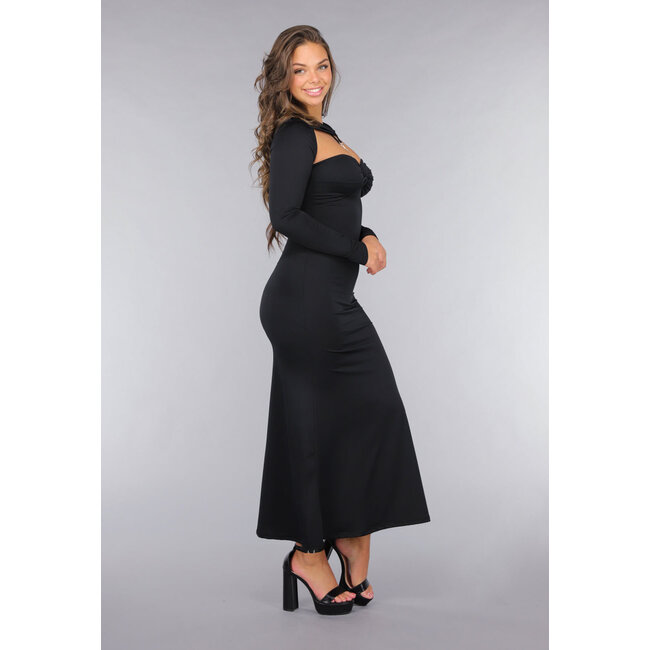 Schwarzes Kleid mit Pads und Twist-Detail