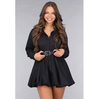 Schwarzes Blusenkleid mit elastischem Gürtel