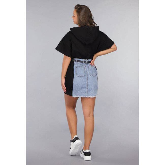 T Shirt Kleid in Schwarz mit Denim Design