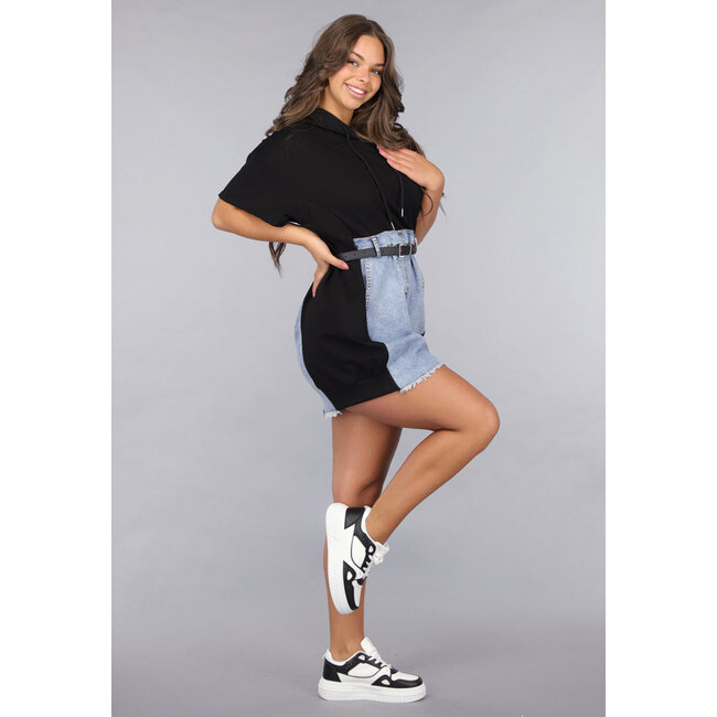 T Shirt Kleid in Schwarz mit Denim Design