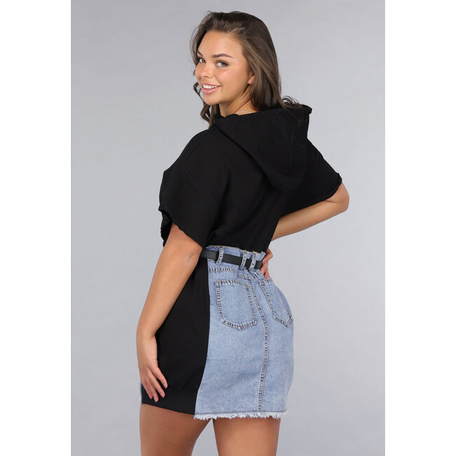 T Shirt Kleid in Schwarz mit Denim Design
