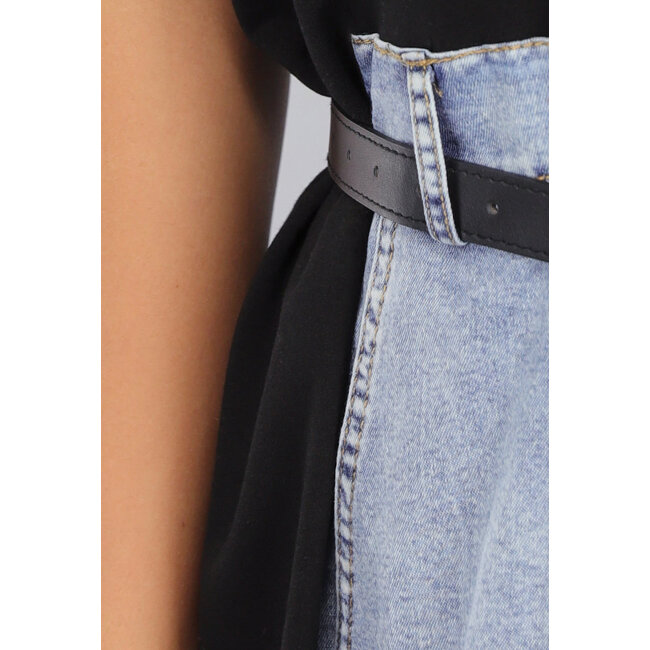 T Shirt Kleid in Schwarz mit Denim Design