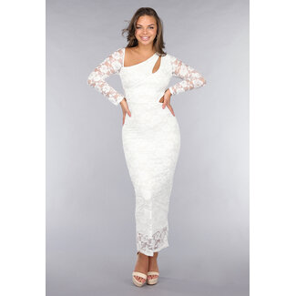 Weißes langärmeliges Spitzenkleid mit Cut-Outs