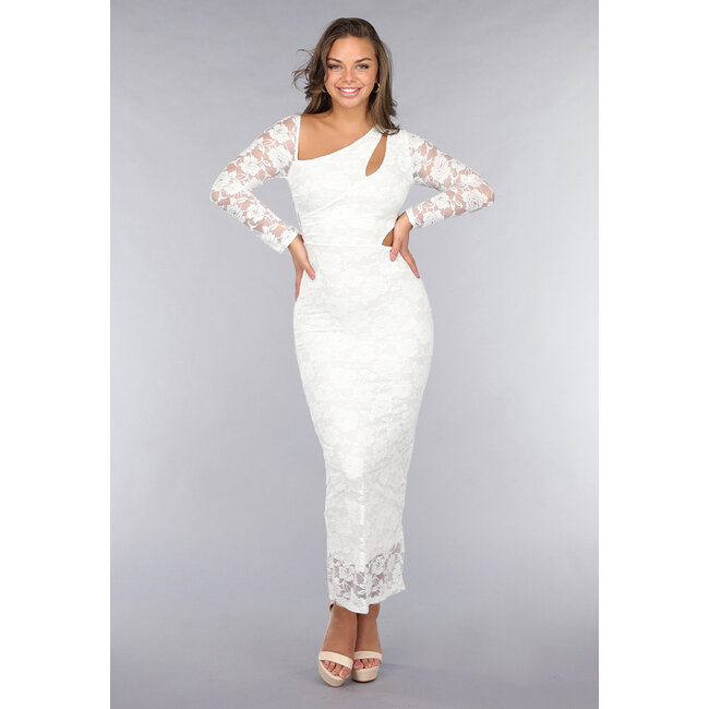Weißes langärmeliges Spitzenkleid mit Cut-Outs