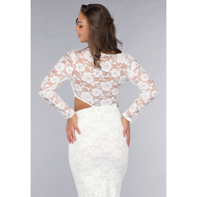 Weißes langärmeliges Spitzenkleid mit Cut-Outs