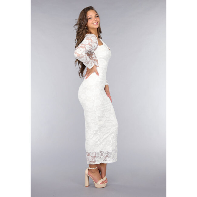 Weißes langärmeliges Spitzenkleid mit Cut-Outs