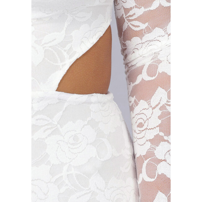 Weißes langärmeliges Spitzenkleid mit Cut-Outs