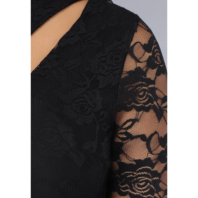 Schwarzes Spitzen-Bodycon-Kleid mit Cut-Out
