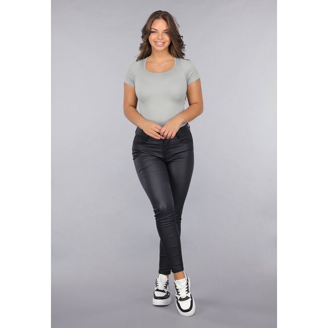 Grauer gerippter Stoff Stretch Shaping Body mit kurzen Ärmeln