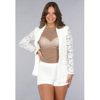 Weißer Spitzenblazer kurzes Set