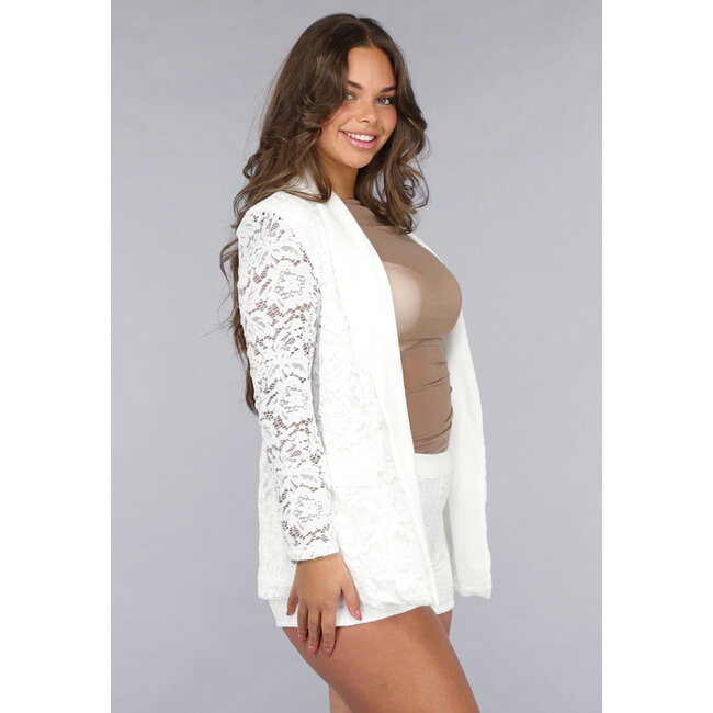 Weißer Spitzenblazer kurzes Set