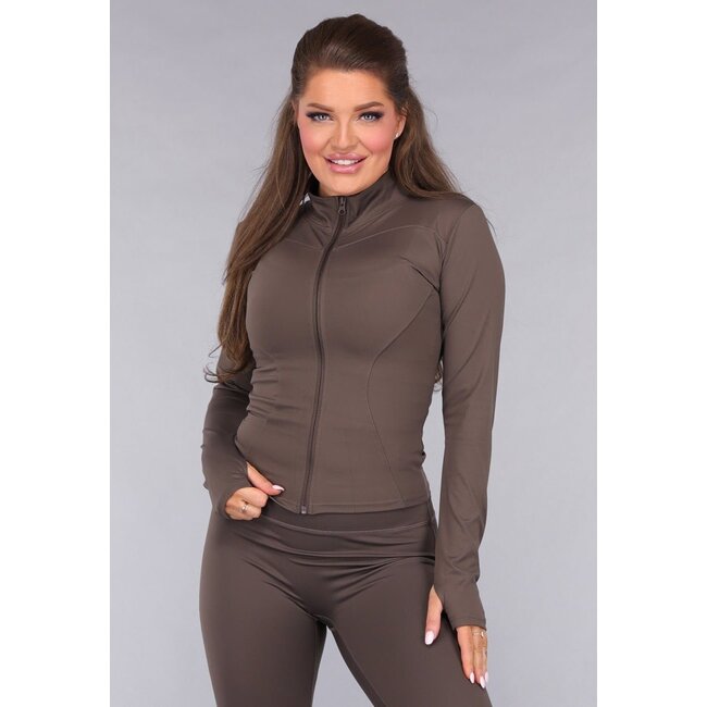 Braunes Fitness-Set mit Leggings mit hoher Taille