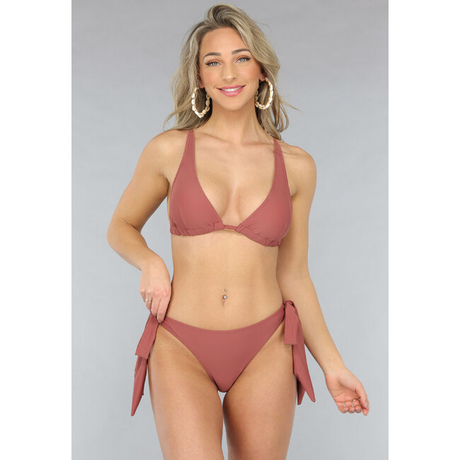 Braunes Triangel-Bikinioberteil mit Pads
