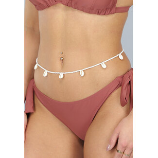 Bellychain mit weißen Perlen und Kauri-Muscheln