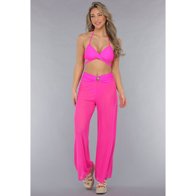 Neonrosa Hose mit weitem Bein zum Überziehen