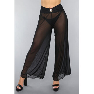 Schwarze Cover-Up-Hose mit weitem Bein und Statement-Detail