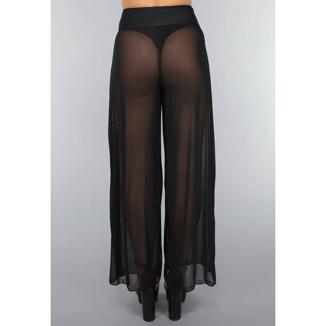 Schwarze Cover-Up-Hose mit weitem Bein und Statement-Detail