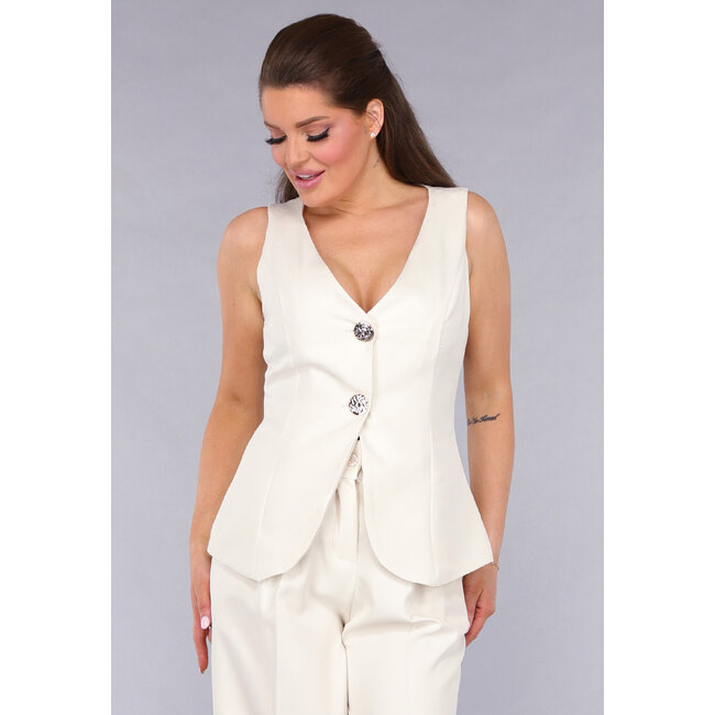 Hosengilet-Anzug mit Statement-Knöpfen in Beige