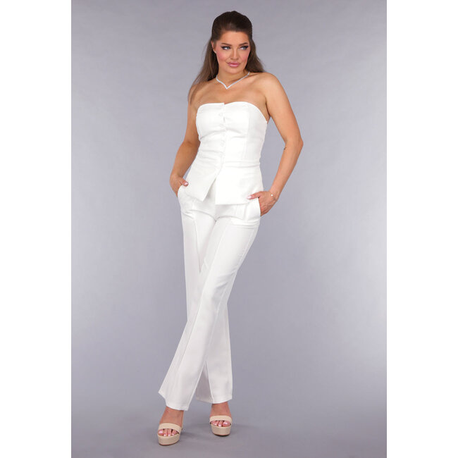 Weißer trägerloser Blazer Co Ord Set