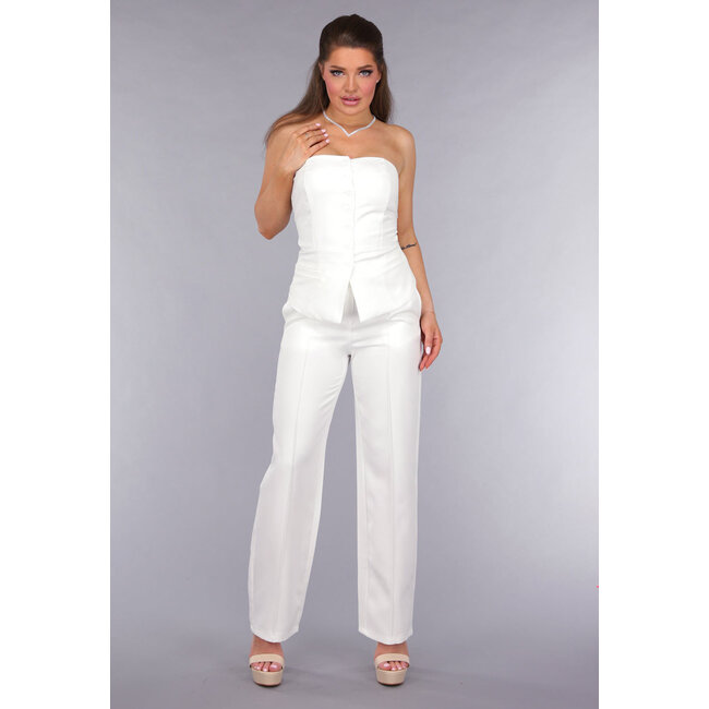 Weißer trägerloser Blazer Co Ord Set