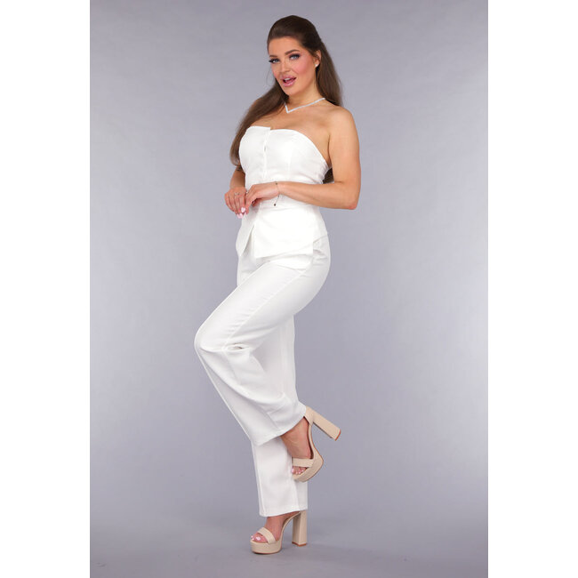 Weißer trägerloser Blazer Co Ord Set