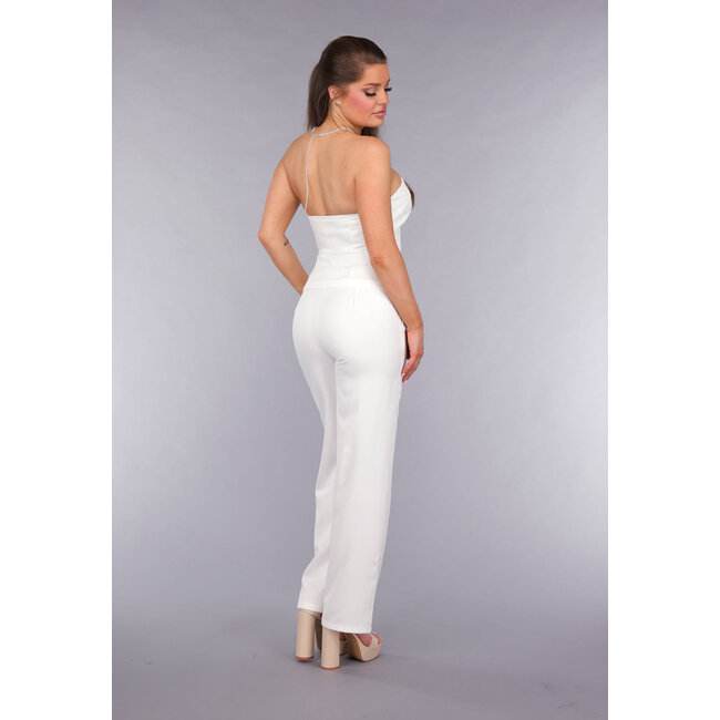 Weißer trägerloser Blazer Co Ord Set