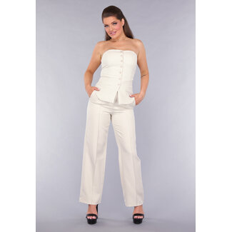 Trägerloses Beige Co Ord Set mit Pantaloons