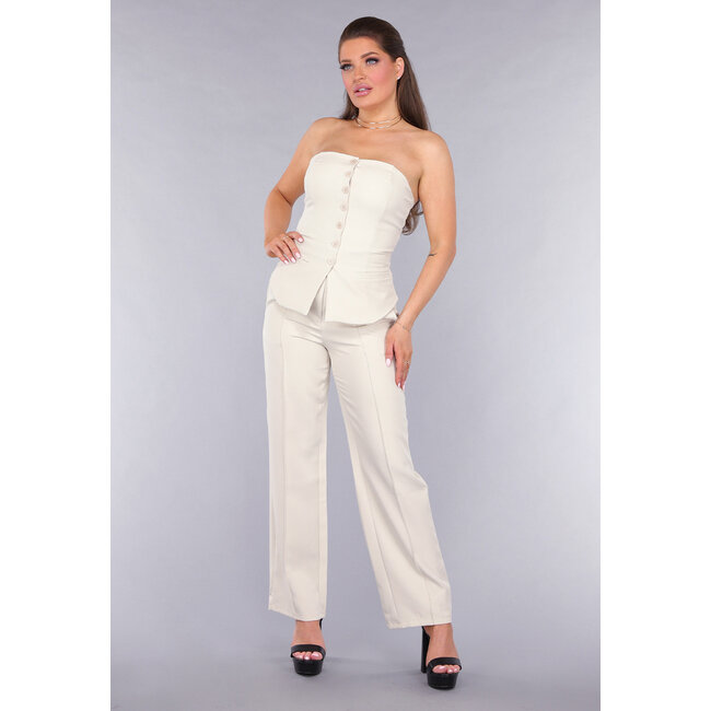 Trägerloses Beige Co Ord Set mit Pantaloons