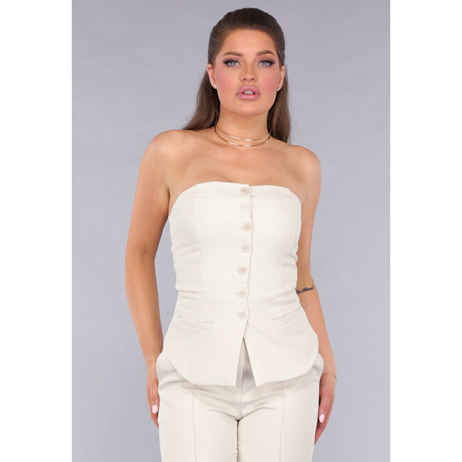 Trägerloses Beige Co Ord Set mit Pantaloons