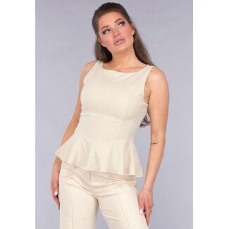 Peplum Stretch Top in Beige mit Reißverschluss