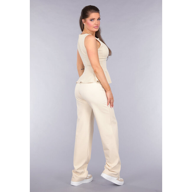 Peplum Stretch Top in Beige mit Reißverschluss