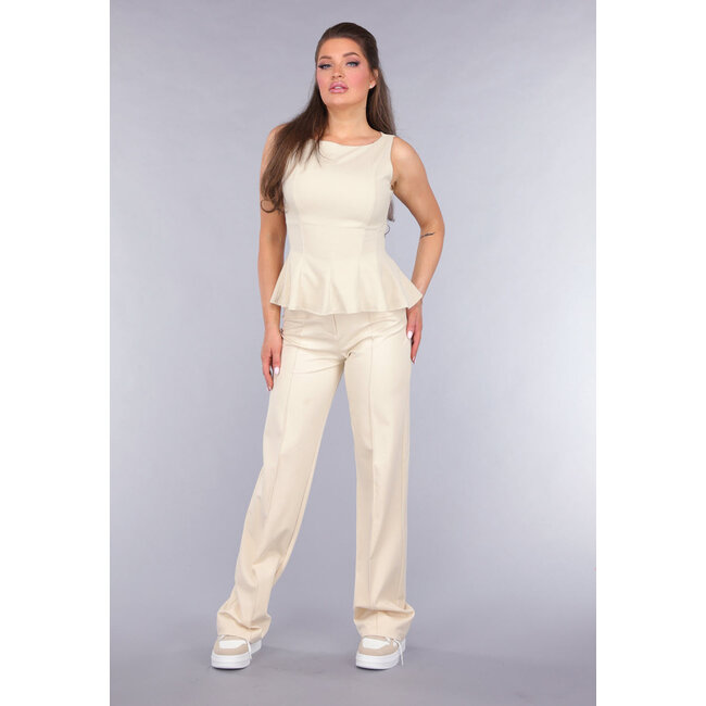 Peplum Stretch Top in Beige mit Reißverschluss