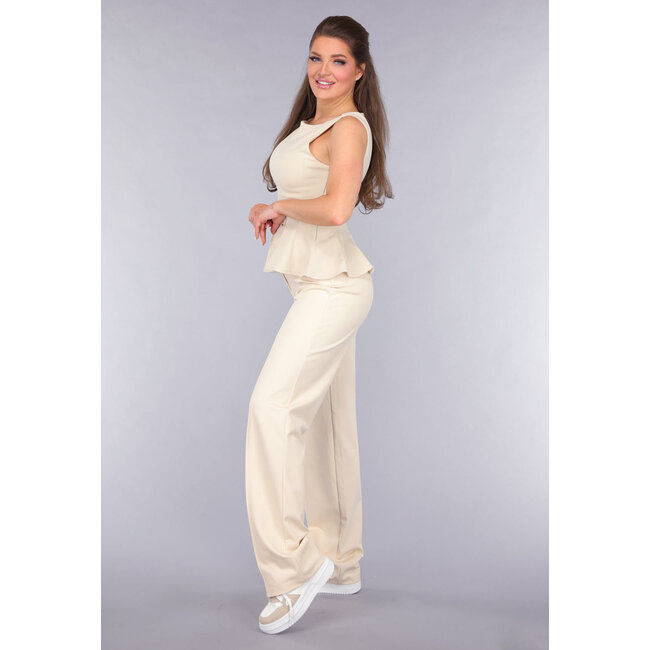 Peplum Stretch Top in Beige mit Reißverschluss