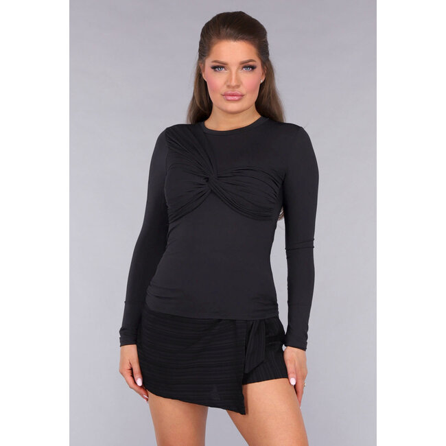Schwarzes langärmeliges Twist-Stretch-Top