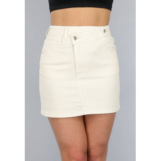 Redial Jeans Beigefarbener Rock mit schrägem Verschluss