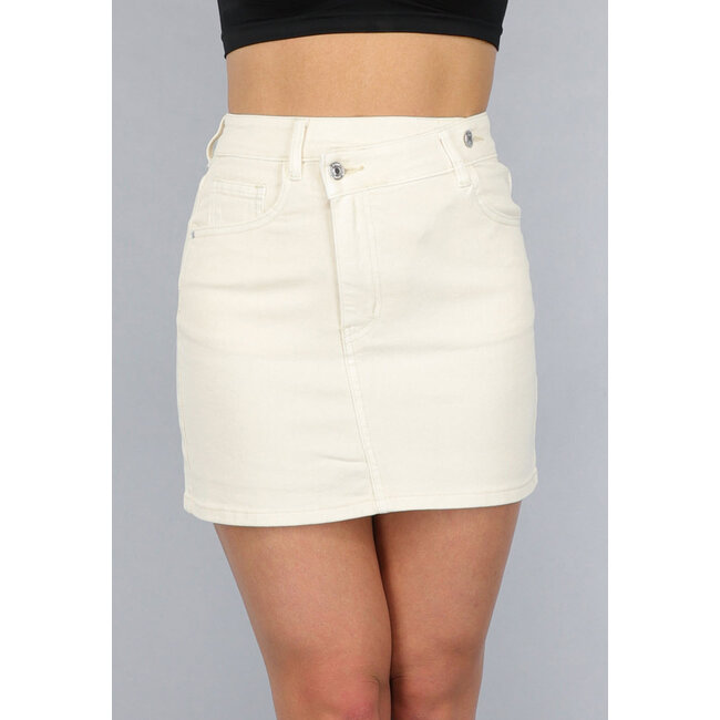 Redial Jeans Beigefarbener Rock mit schrägem Verschluss