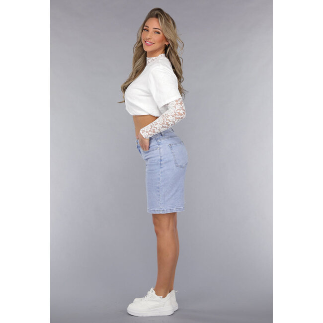 Blaue Denim-Bermudashorts mit Stretch