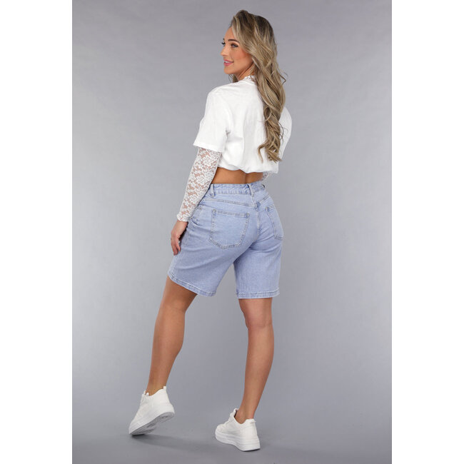Blaue Denim-Bermudashorts mit Stretch