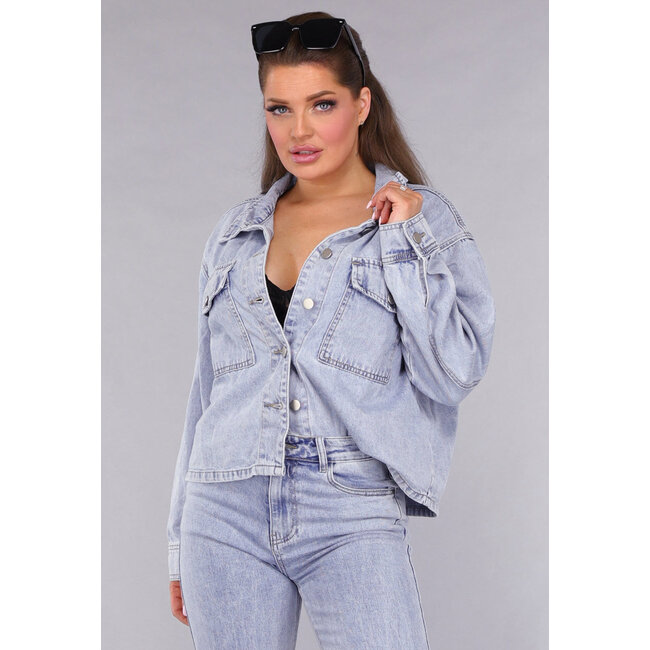 Denim-Bluse mit Waschung und Brusttaschen