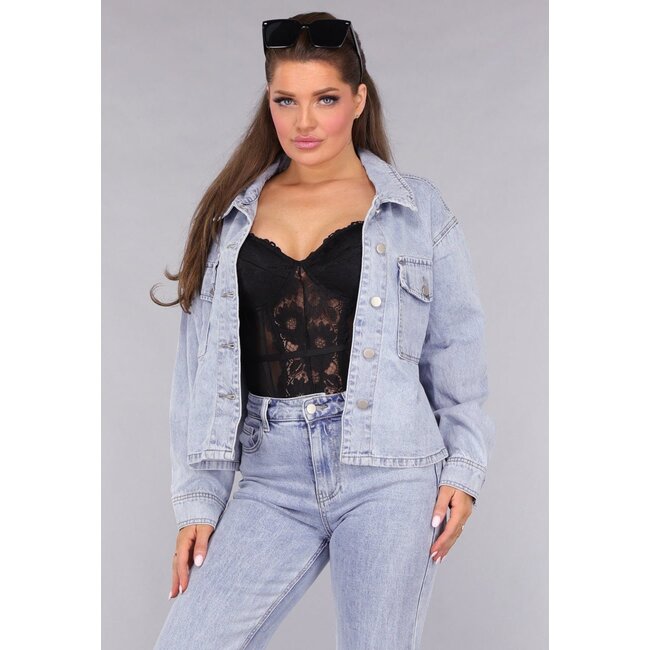 Denim-Bluse mit Waschung und Brusttaschen