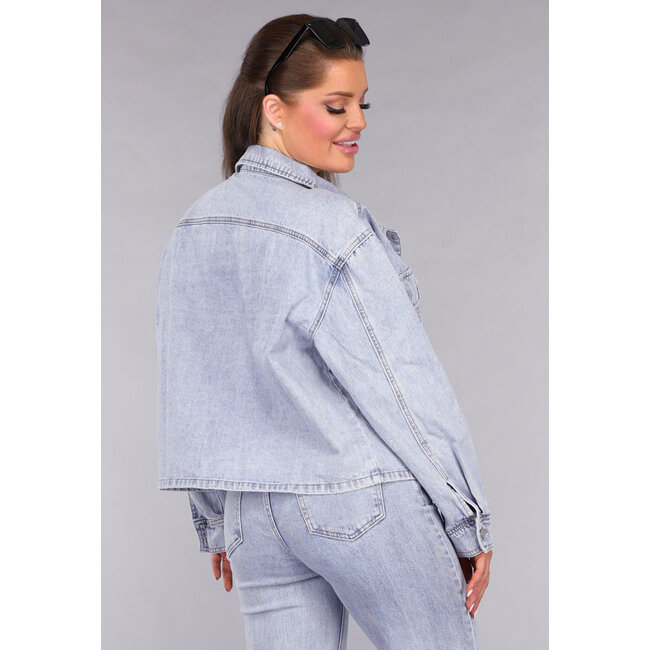 Denim-Bluse mit Waschung und Brusttaschen