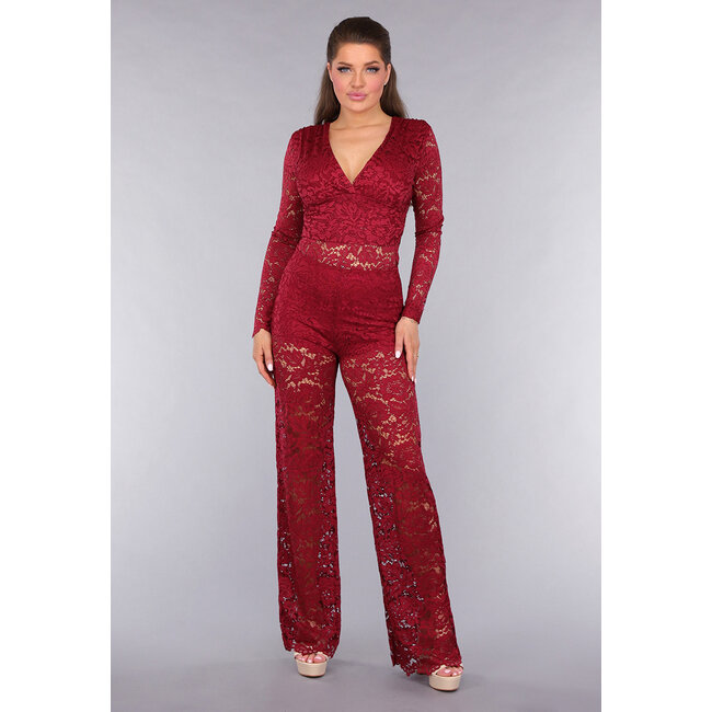 Durchsichtige Hose aus burgunderfarbener Spitze